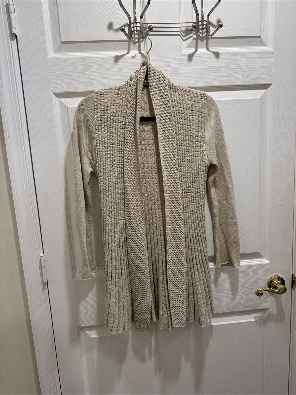 Open-Front Knit Long Cardigan Sweater - Cream